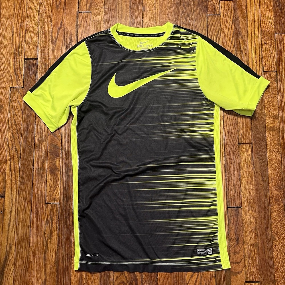 Nike Dri-FIT Soccer Jersey Volt Yellow Black Graphic Football Shirt Men's Small